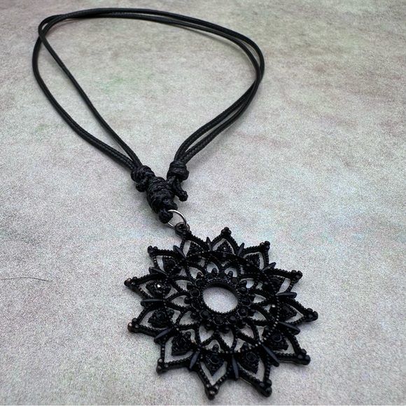Accessories - Black Filigree Sunburst Pendant Necklace - Women's Jewelry